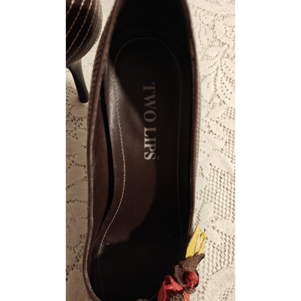 Two Lips Heels Pointy Toe 3D Floral Leather Upper 3.5" Heels Size 8.5 Y2k Vtg - Picture 8 of 15